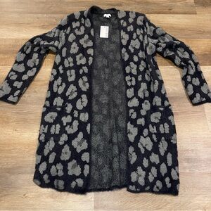 NWT Nine West Black and Gray Leopard Cardigan - L